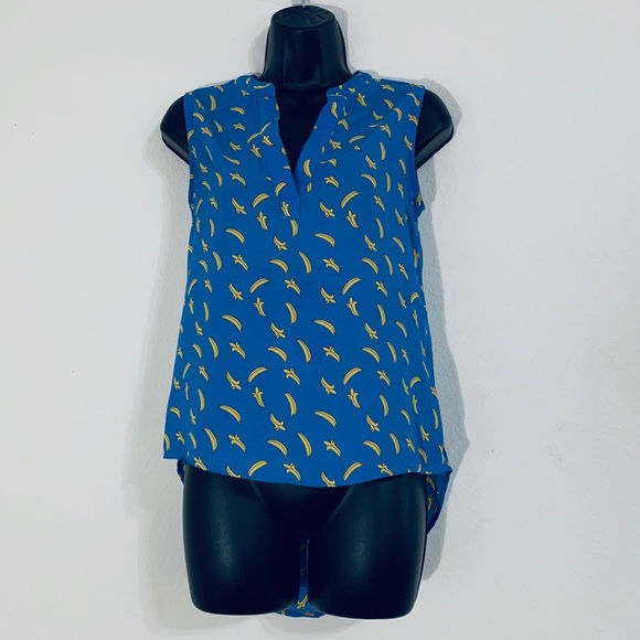 BONGO Blouse Hi-Lo Banana Print Sleeveless Top Size S NWOT - Picture 2 of 7